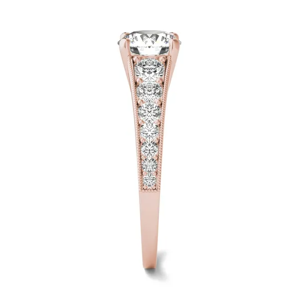 7/8 CTW Round Caydia Lab Grown Diamond Milgrain Solitaire with Side Accents Engagement Ring 14K Rose Gold