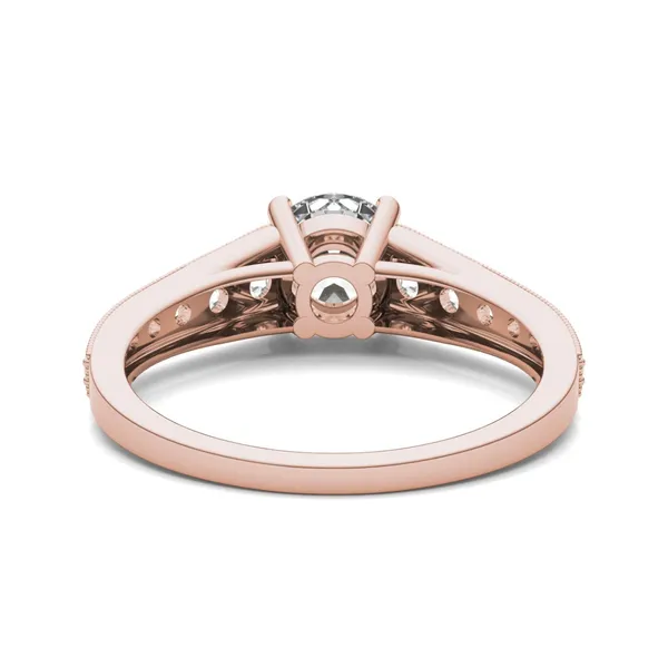 7/8 CTW Round Caydia Lab Grown Diamond Milgrain Solitaire with Side Accents Engagement Ring 14K Rose Gold