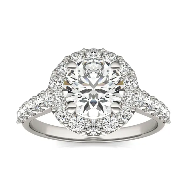 2 1/2 CTW Round Caydia Lab Grown Diamond Shared Prong Halo Engagement Ring 18K White Gold