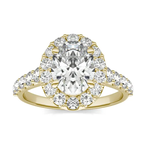 3 CTW Oval Caydia Lab Grown Diamond Shared Prong Halo Engagement Ring 18K Yellow Gold