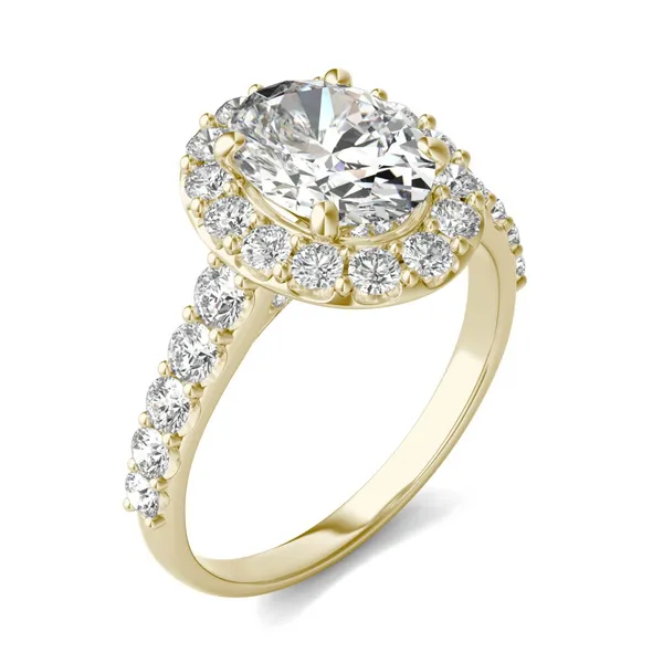 3 CTW Oval Caydia Lab Grown Diamond Shared Prong Halo Engagement Ring 18K Yellow Gold