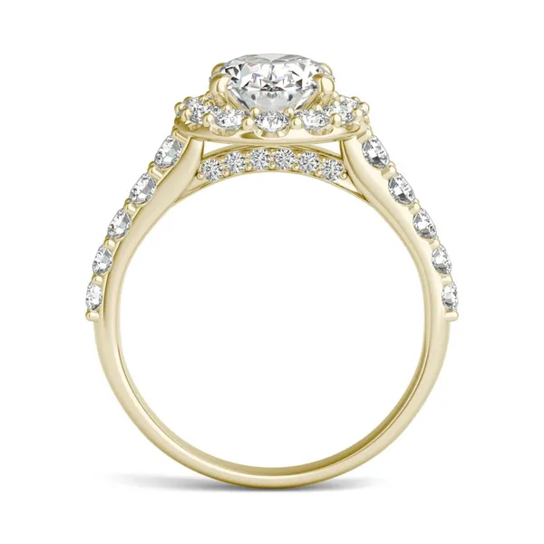 3 CTW Oval Caydia Lab Grown Diamond Shared Prong Halo Engagement Ring 18K Yellow Gold