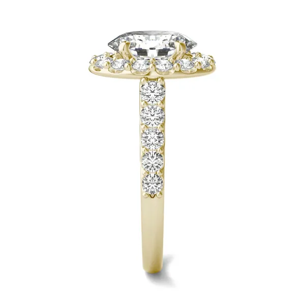 3 CTW Oval Caydia Lab Grown Diamond Shared Prong Halo Engagement Ring 18K Yellow Gold