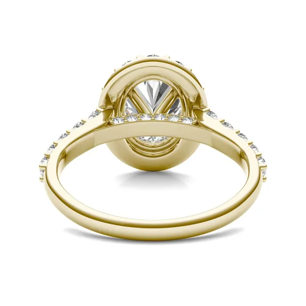 3 CTW Oval Caydia Lab Grown Diamond Shared Prong Halo Engagement Ring 18K Yellow Gold