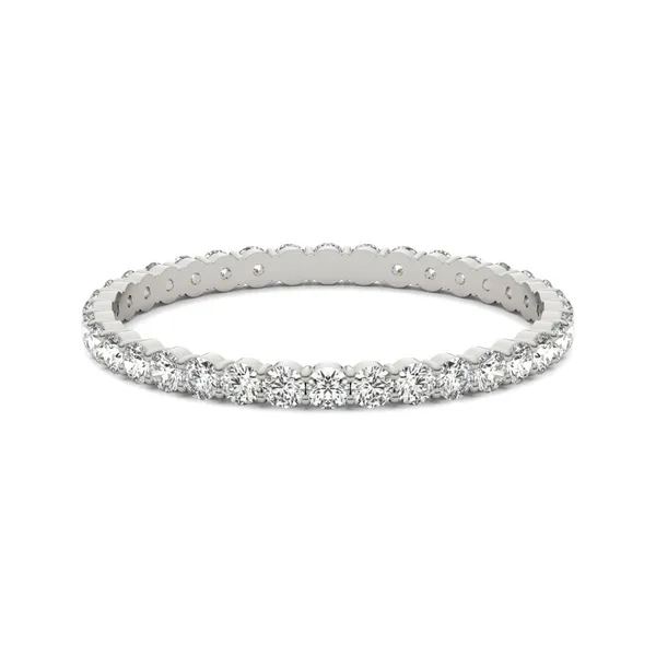 1/2 CTW Round Caydia Lab Grown Diamond Scallop Edge Eternity Band 18K White Gold