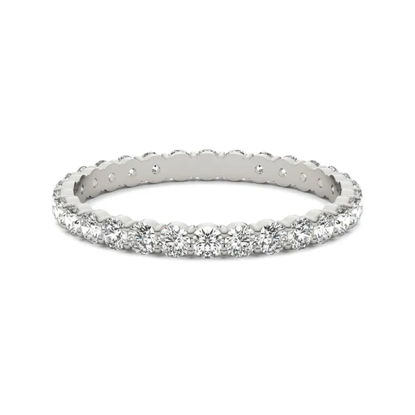 7/8 CTW Round Caydia Lab Grown Diamond Scallop Edge Eternity Band Ring 18K White Gold