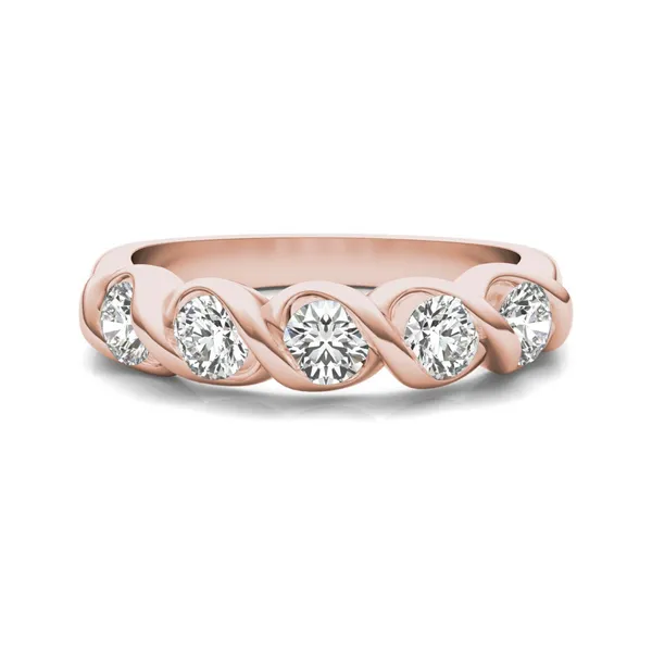 1/2 CTW Round Caydia Lab Grown Diamond Five Stone Twist Anniversary Band 14K Rose Gold
