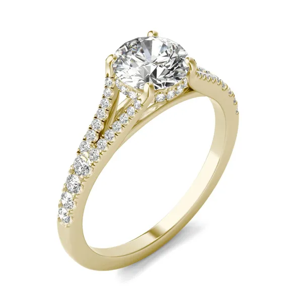 1 1/3 CTW Round Caydia Lab Grown Diamond Split Shank Hidden Halo Ring 14K Yellow Gold