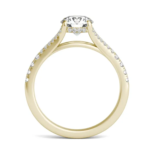 1 1/3 CTW Round Caydia Lab Grown Diamond Split Shank Hidden Halo Ring 14K Yellow Gold