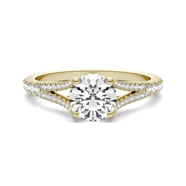 1 1/3 CTW Round Caydia Lab Grown Diamond Split Shank Hidden Halo Ring 14K Yellow Gold