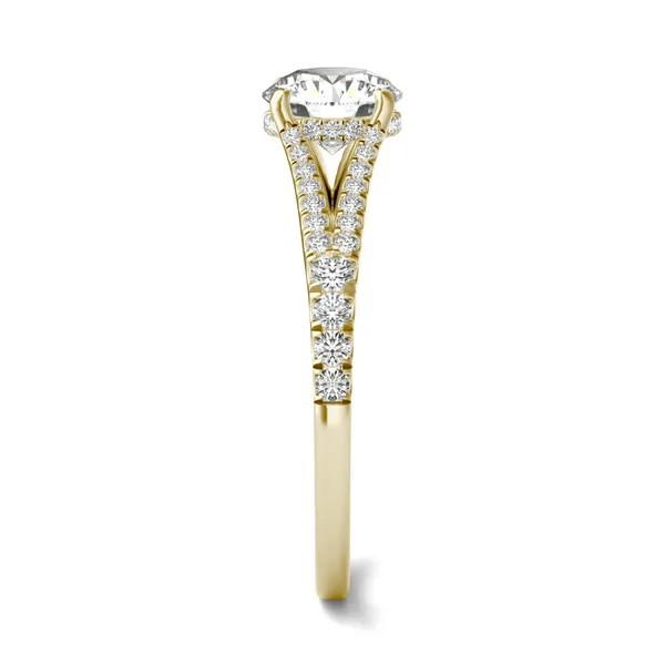 1 1/3 CTW Round Caydia Lab Grown Diamond Split Shank Hidden Halo Ring 14K Yellow Gold