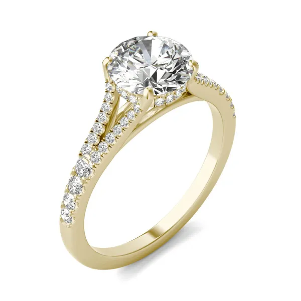 1 7/8 CTW Round Caydia Lab Grown Diamond Split Shank Hidden Halo Ring 14K Yellow Gold