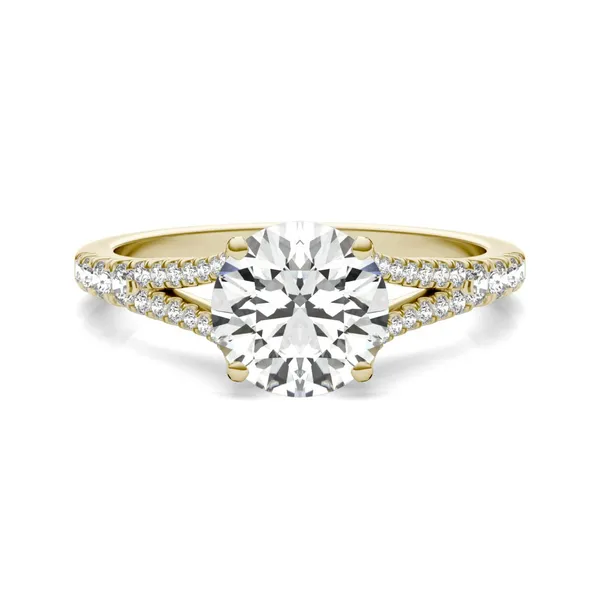 1 7/8 CTW Round Caydia Lab Grown Diamond Split Shank Hidden Halo Ring 14K Yellow Gold