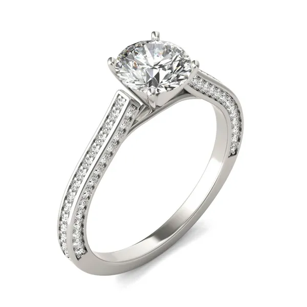 1 2/5 CTW Round Caydia Lab Grown Diamond Three-Sided Solitaire Engagement Ring 14K White Gold