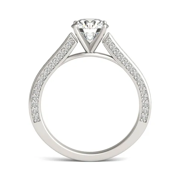 1 2/5 CTW Round Caydia Lab Grown Diamond Three-Sided Solitaire Engagement Ring 14K White Gold