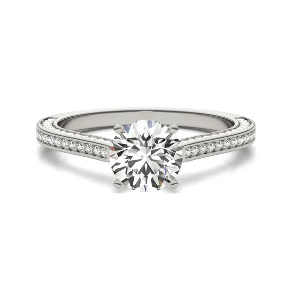 1 2/5 CTW Round Caydia Lab Grown Diamond Three-Sided Solitaire Engagement Ring 14K White Gold