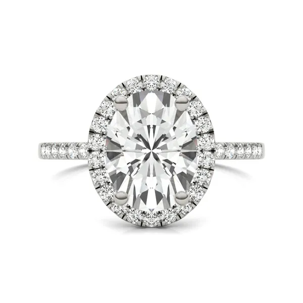 3.34 CTW DEW Oval Forever One Moissanite Halo Accented Engagement Ring in 14K White Gold