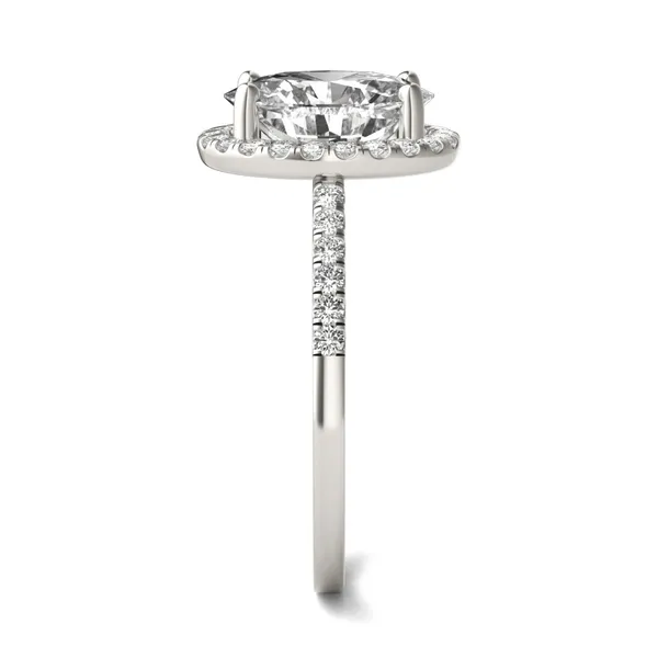 3.34 CTW DEW Oval Forever One Moissanite Halo Accented Engagement Ring in 14K White Gold