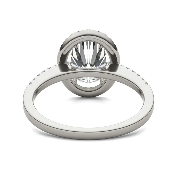 3.34 CTW DEW Oval Forever One Moissanite Halo Accented Engagement Ring in 14K White Gold