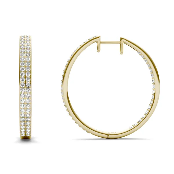 0.84 CTW Round Caydia Lab Grown Diamond Double Row Hoop Earrings in 14K Yellow Gold