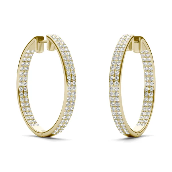 0.84 CTW Round Caydia Lab Grown Diamond Double Row Hoop Earrings in 14K Yellow Gold