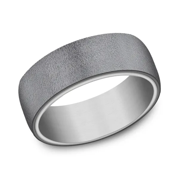 8.0mm Wirebrush Finish Mens Band in Two-Tone Dark Tantalum and 14K White Gold
