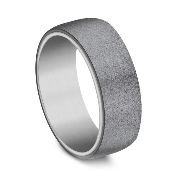 8.0mm Wirebrush Finish Mens Band in Two-Tone Dark Tantalum and 14K White Gold