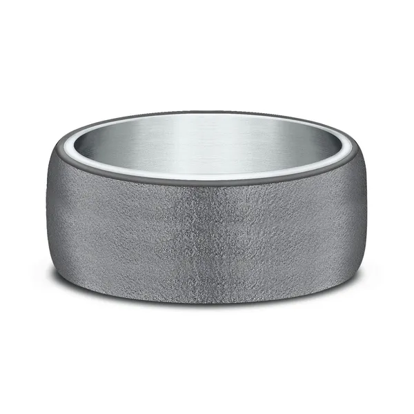 8.0mm Wirebrush Finish Mens Band in Two-Tone Dark Tantalum and 14K White Gold