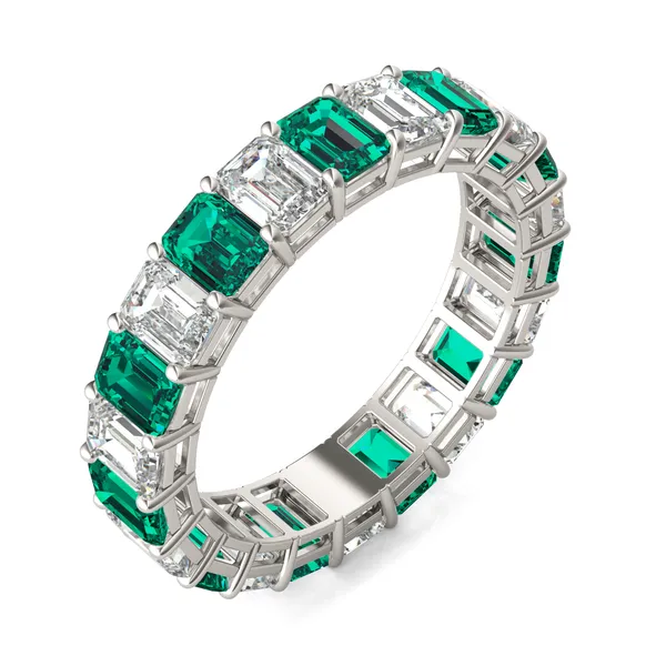 Emerald Alternating Basket Eternity Band