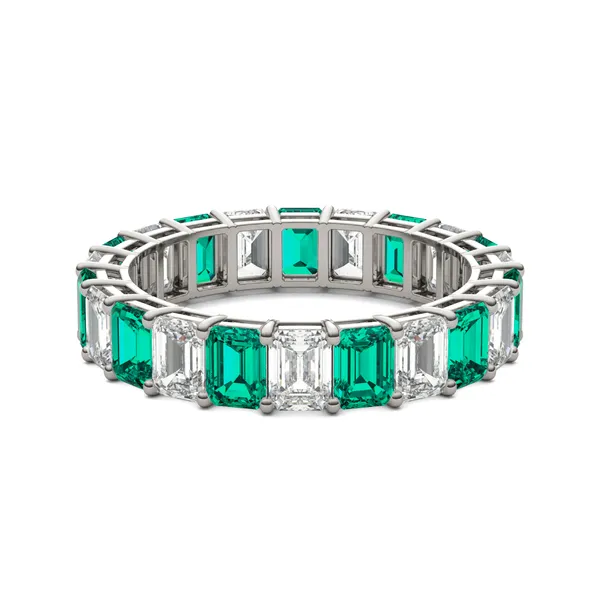 Emerald Alternating Basket Eternity Band