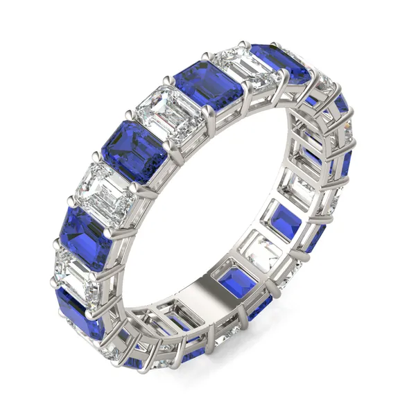 Sapphire Alternating Basket Eternity Band