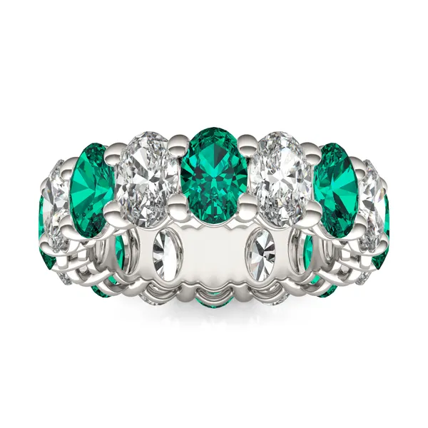 Oval Alternating Basket Emerald Eternity Band