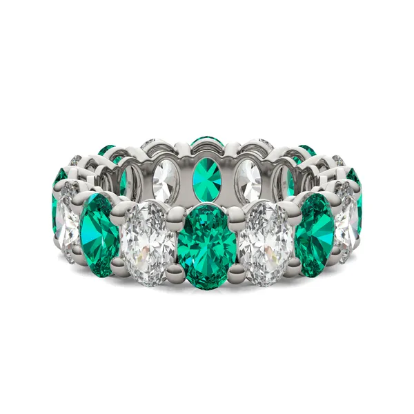 Oval Alternating Basket Emerald Eternity Band