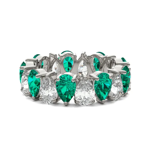 Pear Alternating Emerald Eternity Band