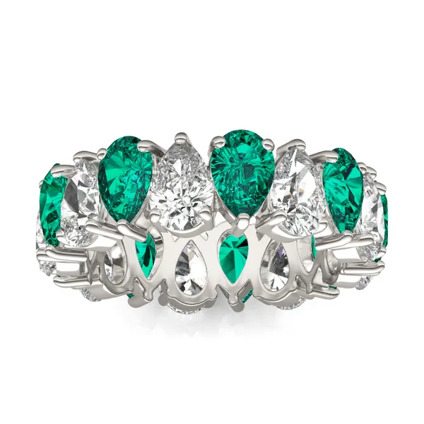 Pear Alternating Emerald Eternity Band