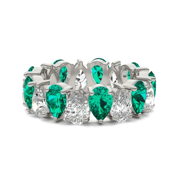 Pear Alternating Emerald Eternity Band