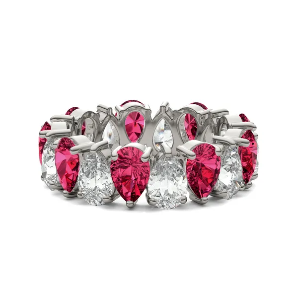 Pear Alternating Ruby Eternity Band