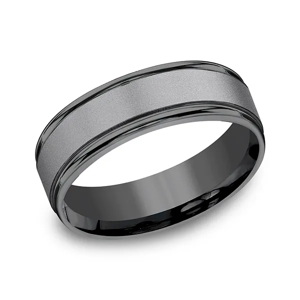 Grooved Border Matte Inlay Wedding Ring 7mm