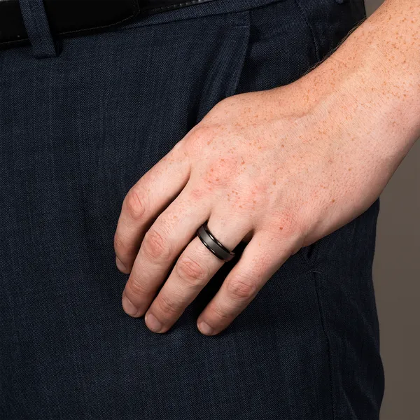 Grooved Border Matte Inlay Wedding Ring 7mm