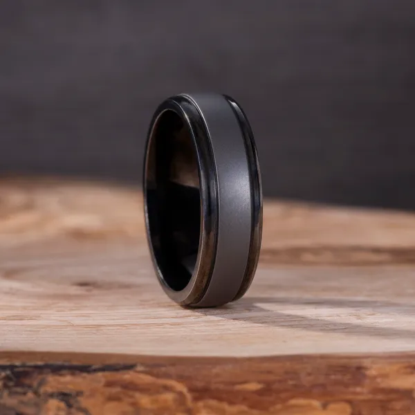 Grooved Border Matte Inlay Wedding Ring 7mm