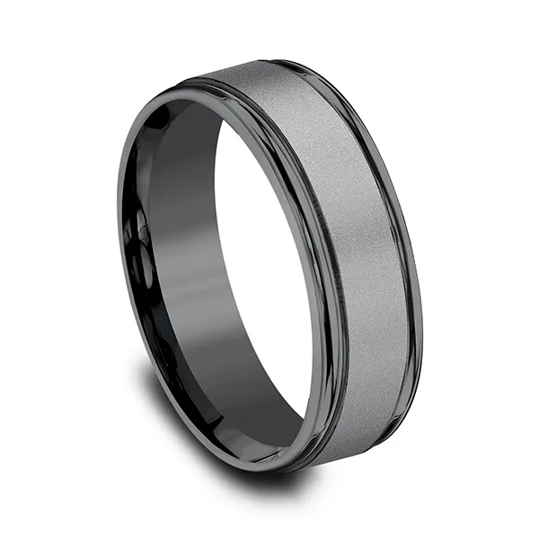 Grooved Border Matte Inlay Wedding Ring 7mm