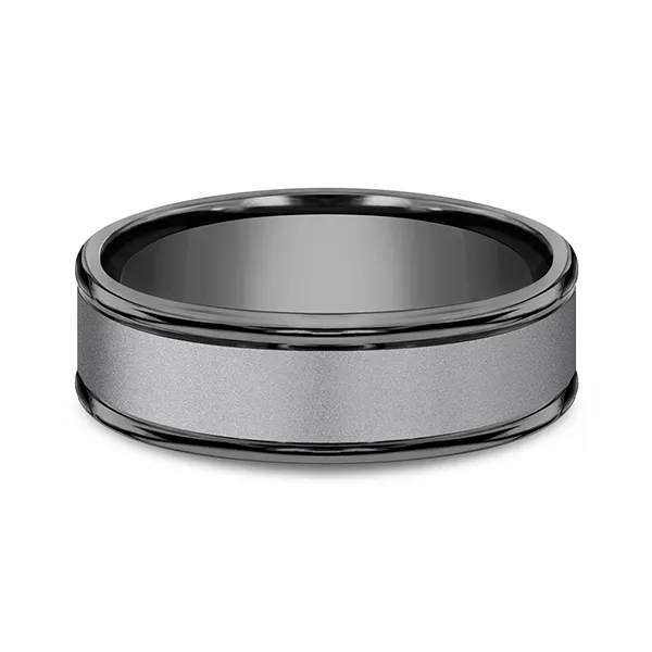 Grooved Border Matte Inlay Wedding Ring 7mm