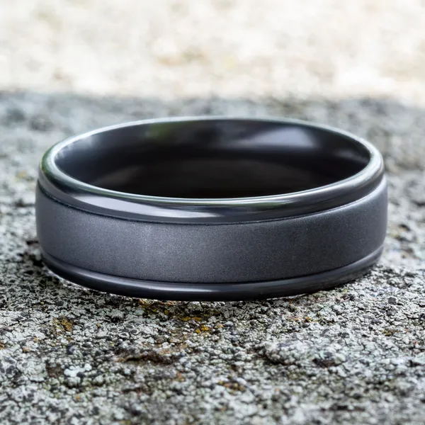 Grooved Border Matte Inlay Wedding Ring 7mm