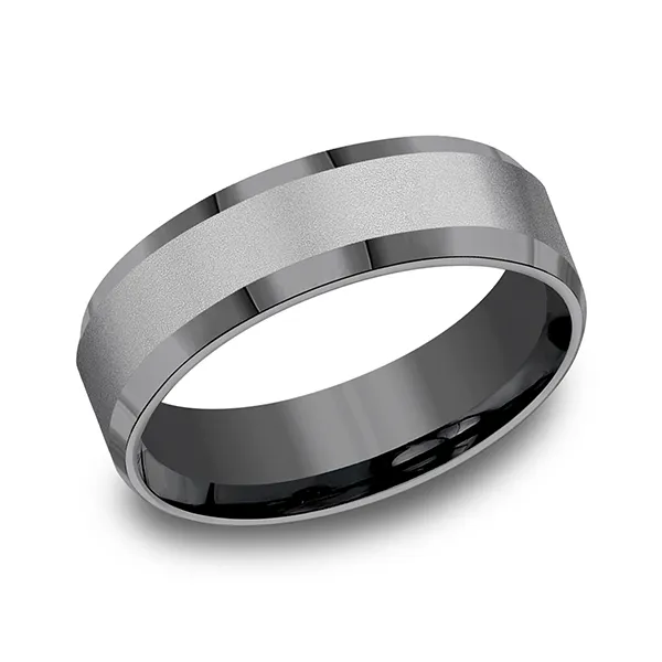 Beveled Edge Monochrome Wedding Ring 7mm