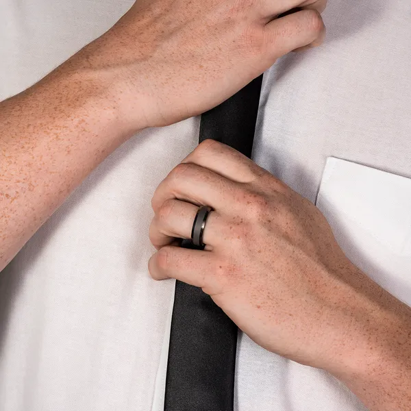 Beveled Edge Monochrome Wedding Ring 7mm