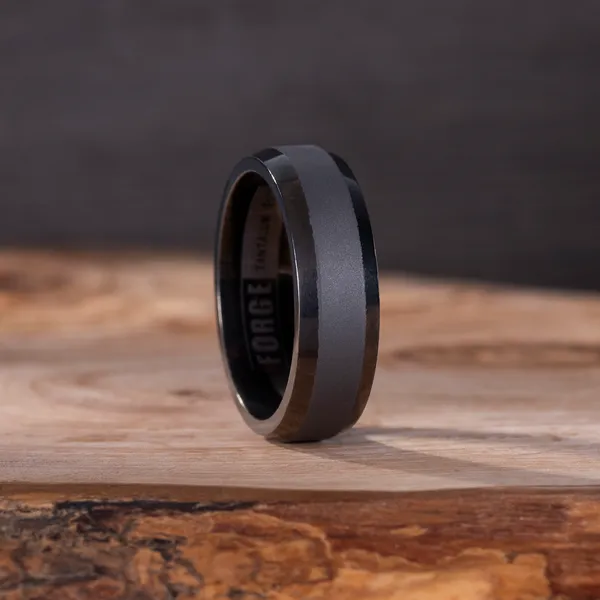 Beveled Edge Monochrome Wedding Ring 7mm