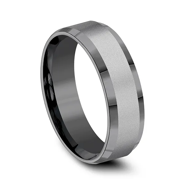Beveled Edge Monochrome Wedding Ring 7mm