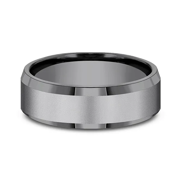 Beveled Edge Monochrome Wedding Ring 7mm