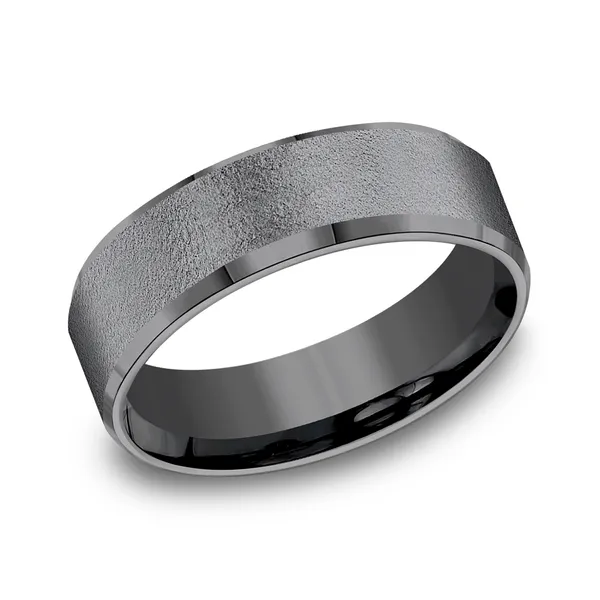 Beveled Edge Textured Men's Wedding Ring