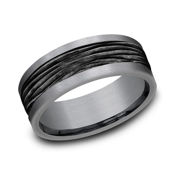 Black Oak Etched Wedding Ring 8mm